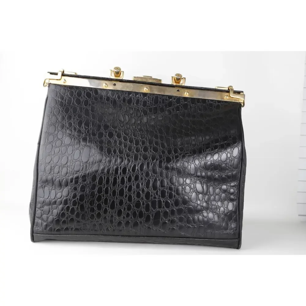 Rare Vintage L’ior Structured Doctor Frame Bag Croc Embossed Leather Calf Hair